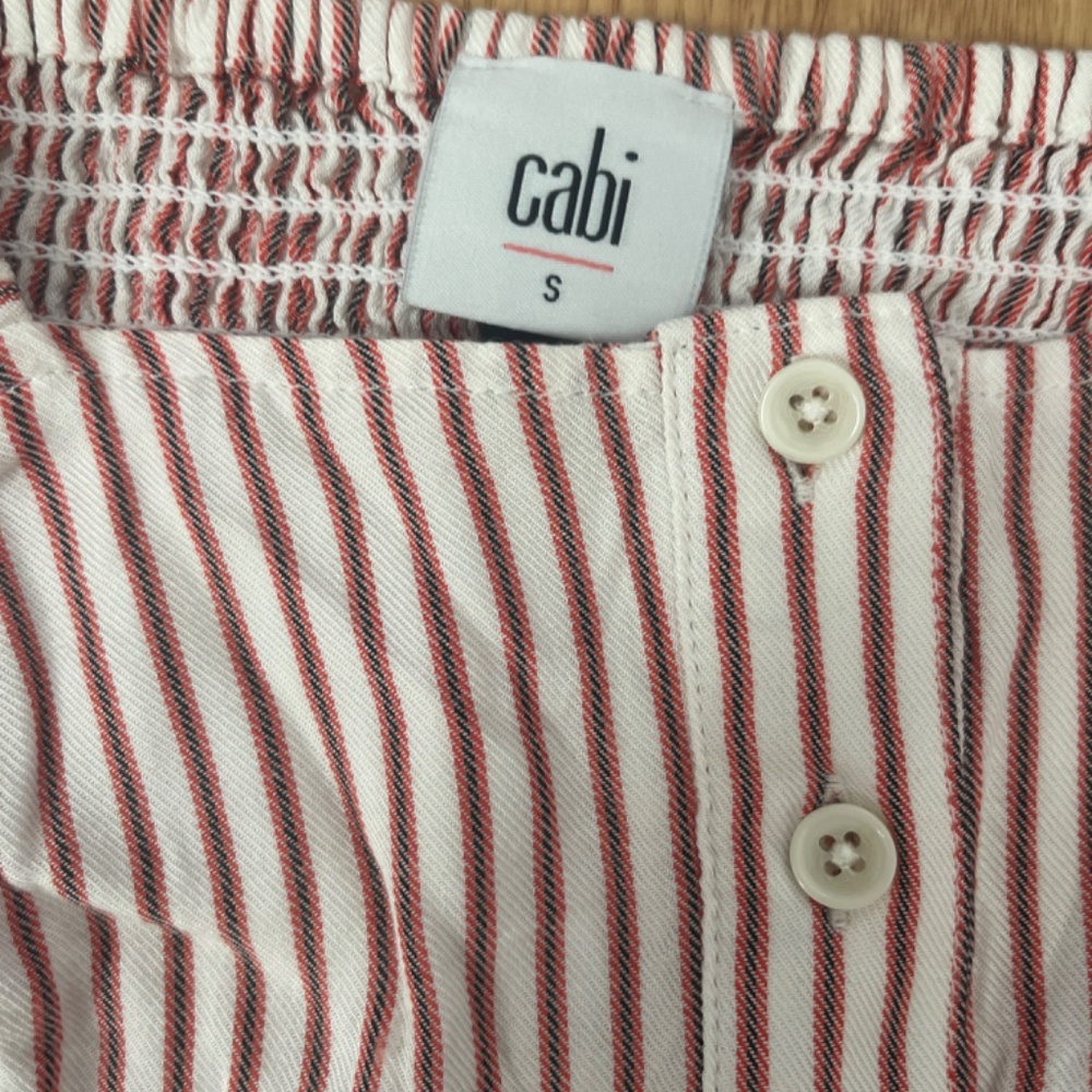 CAbi Red and White Striped Puff Long Sleeve Smocked Back Top / Blouse Size Small - Picture 6 of 8